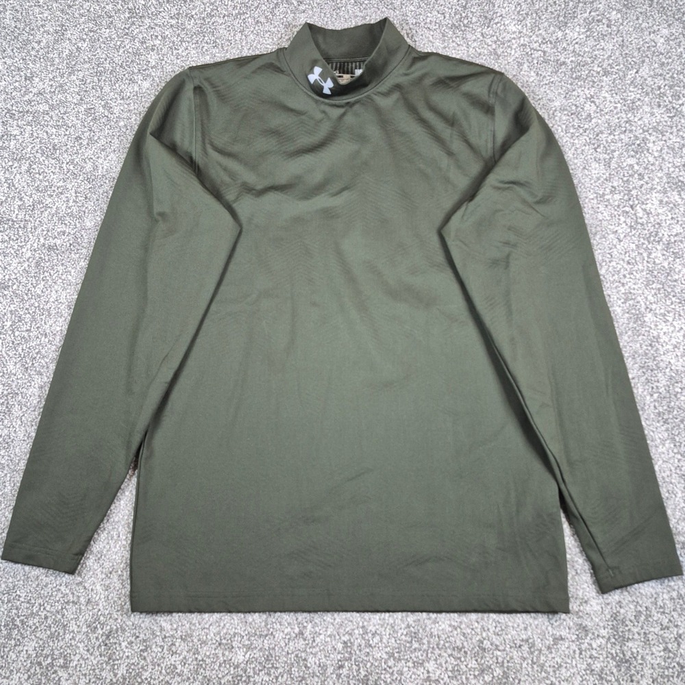 Under‎ Armour ColdGear Infrared Mock Neck Top Mens Large Green Fitted Base Layer